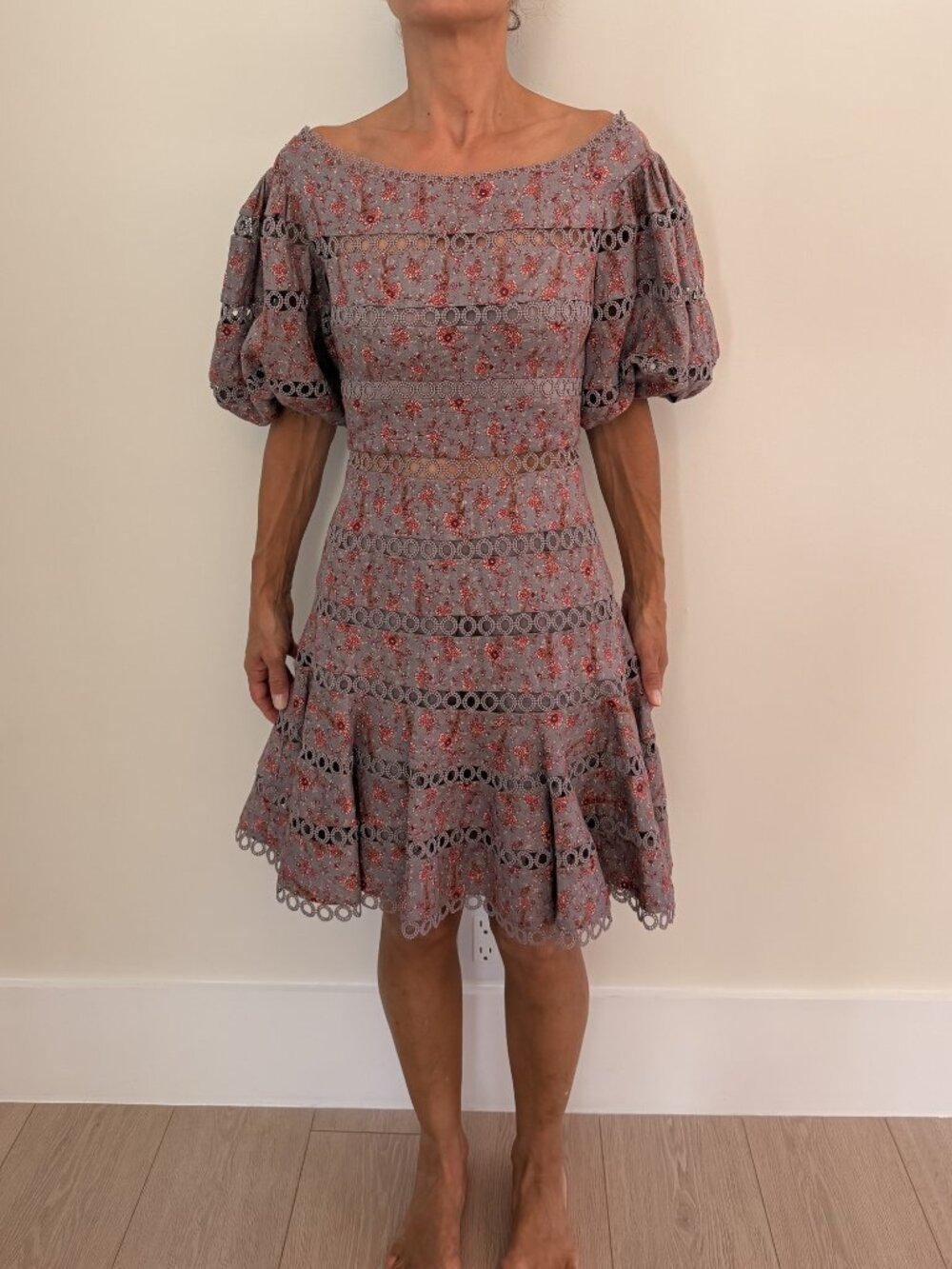Zimmermann Melody Off Shoulder Floral Lace Mini Dress Size 0